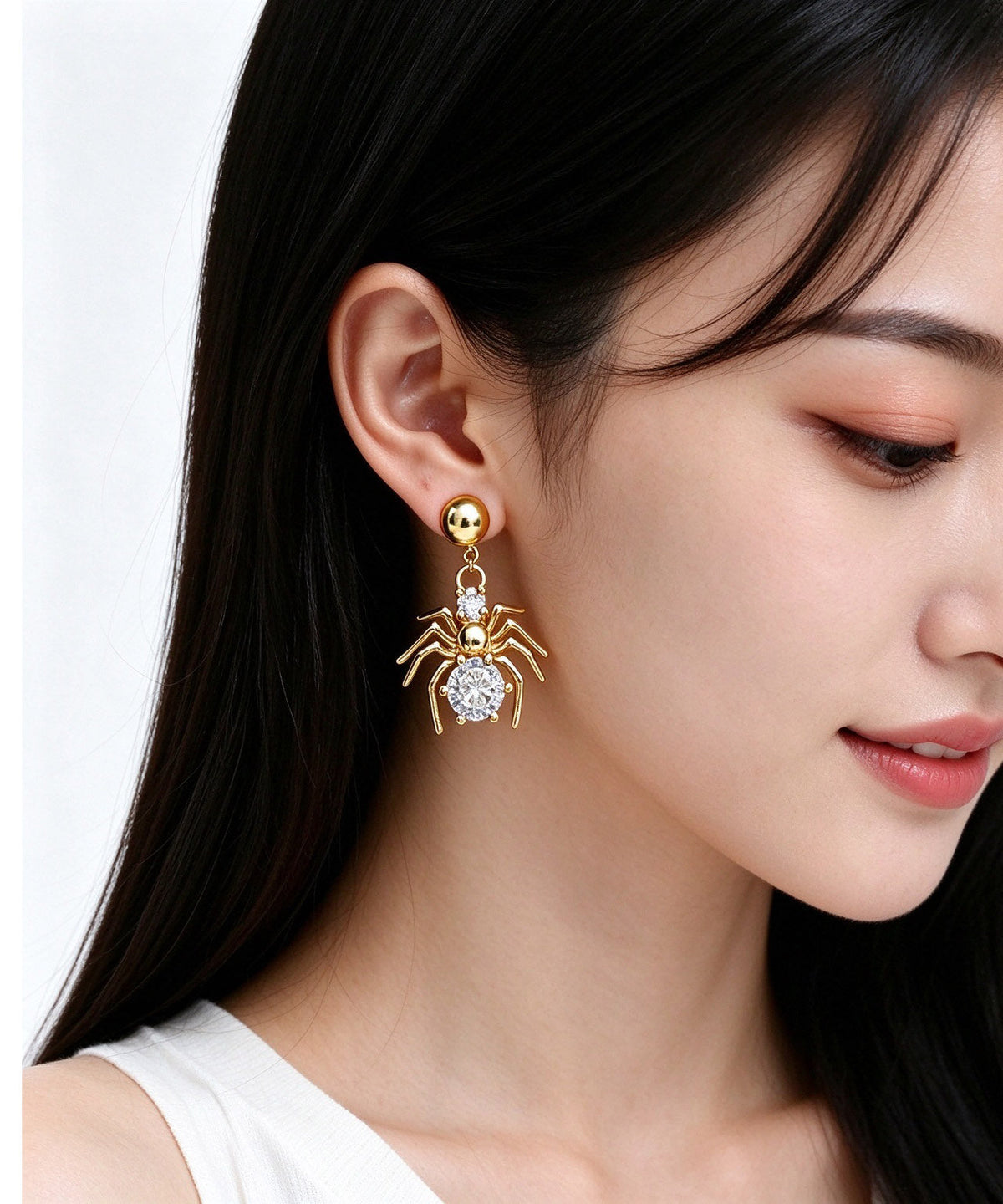Boutique Gold Zircon Spider Drop Earrings
