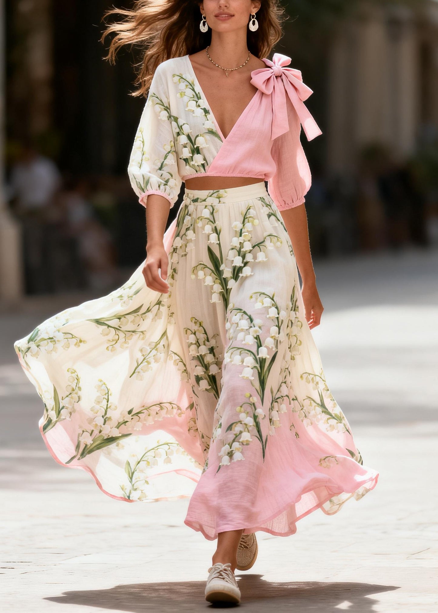 Boutique Gradient Pink Asymmetrical Print Cotton 2 Piece Outfit Summer