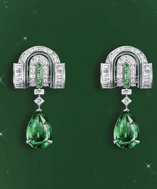 Boutique Green Copper Alloy Zircon Water Droplet Drop Earrings
