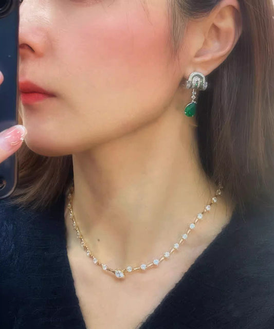 Boutique Green Copper Alloy Zircon Water Droplet Drop Earrings