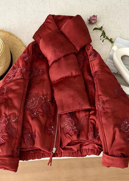 Boutique Green Embroidered Sequins Cotton Filled Parkas Winter