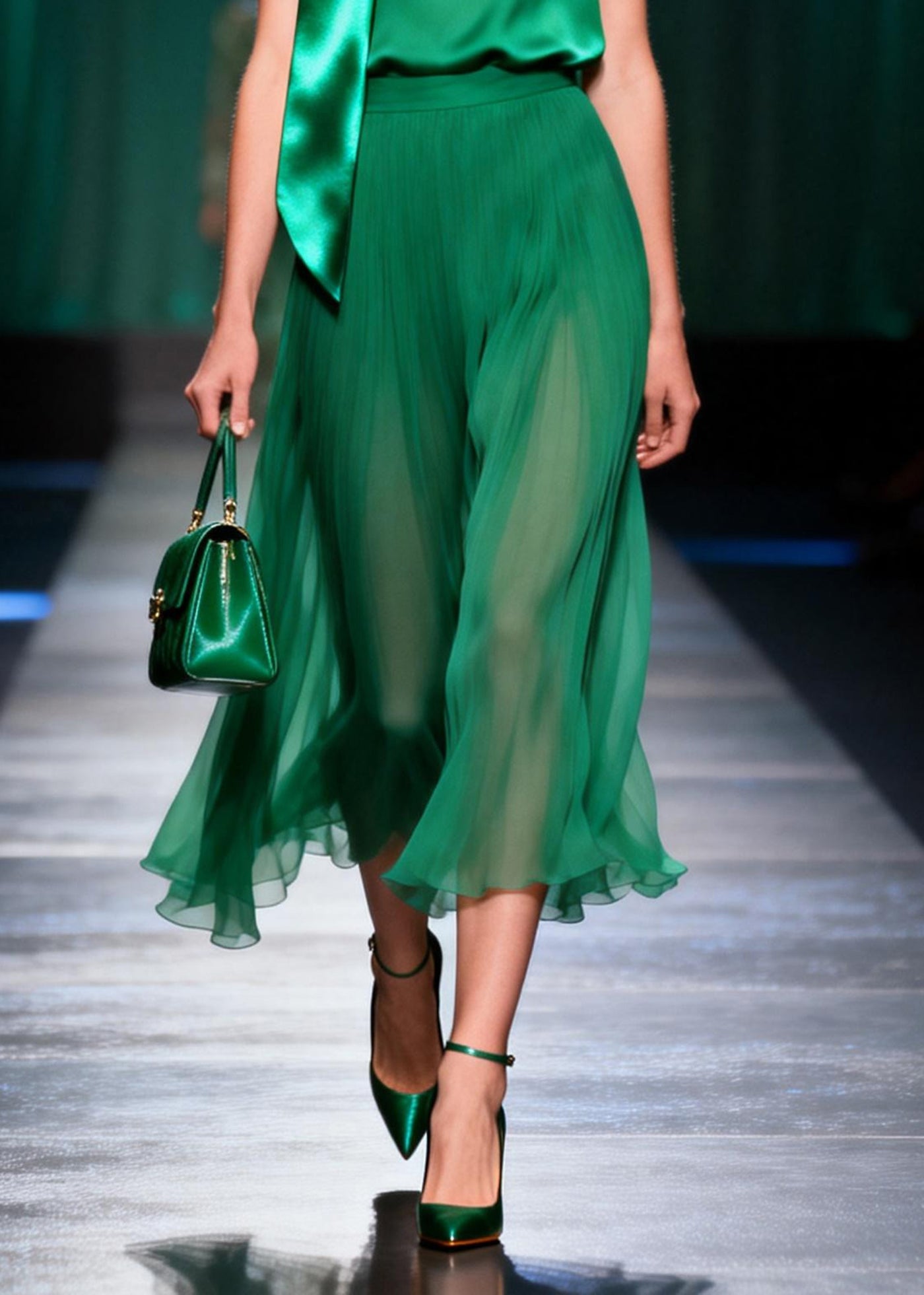 Boutique Green O-Neck Silk Women Sets 2 Pieces Sleeveless