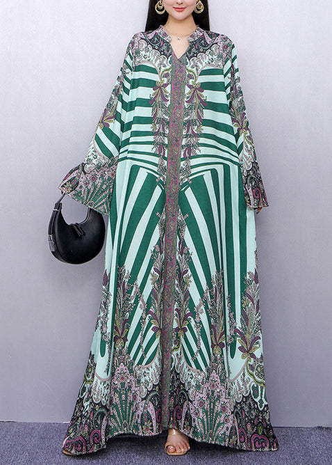 Boutique Green Oversized Print Long Dress Summer