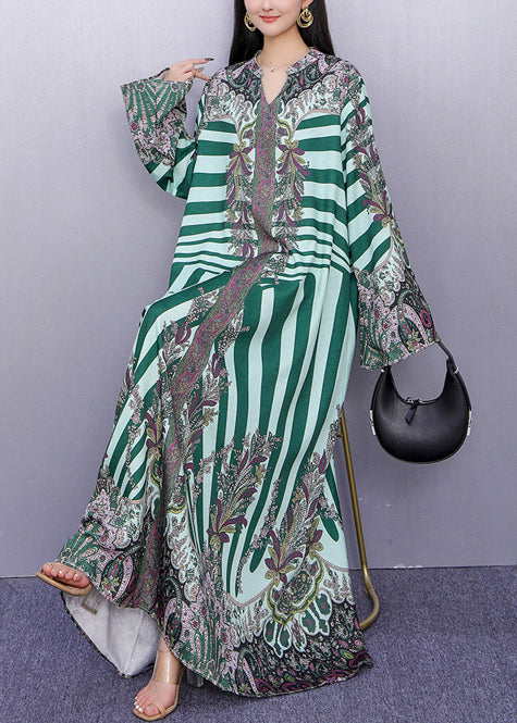 Boutique Green Oversized Print Long Dress Summer