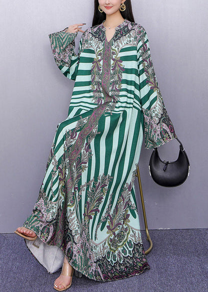 Boutique Green Oversized Print Long Dress Summer