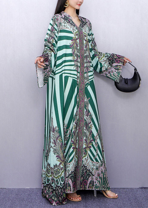 Boutique Green Oversized Print Long Dress Summer