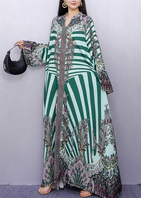 Boutique Green Oversized Print Long Dress Summer