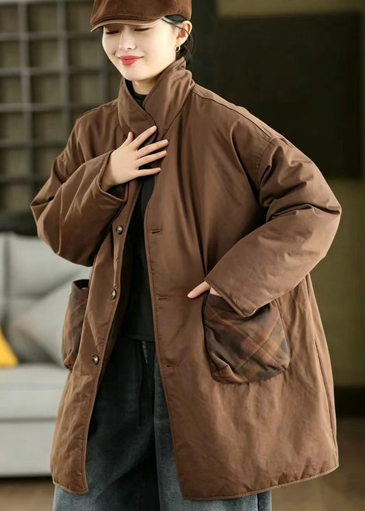 Boutique Green Stand Collar Pockets Reversible Cotton Filled Long Coat Winter