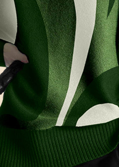 Boutique Green Turtleneck Print Cotton Knitted Sweaters Tops Spring