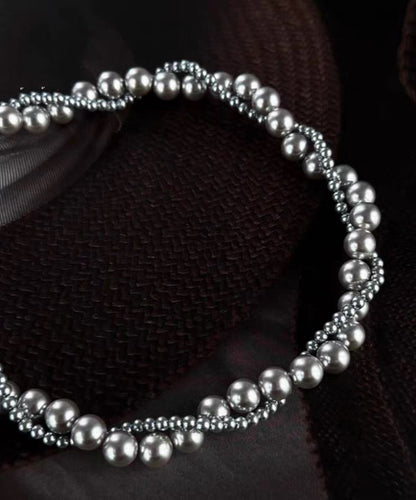 Boutique Grey Alloy Double-Layer Pearl Pendant Necklace