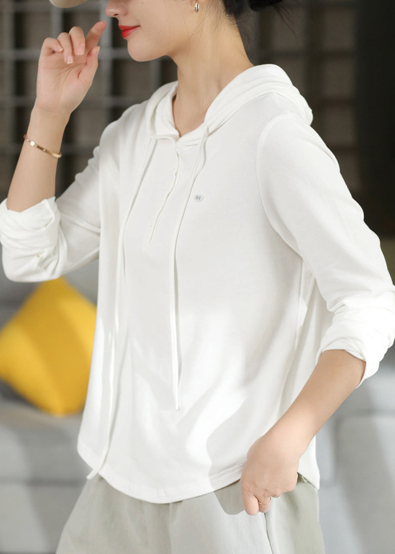 Boutique Grey Hooded Patchwork Cotton T Shirts Fall
