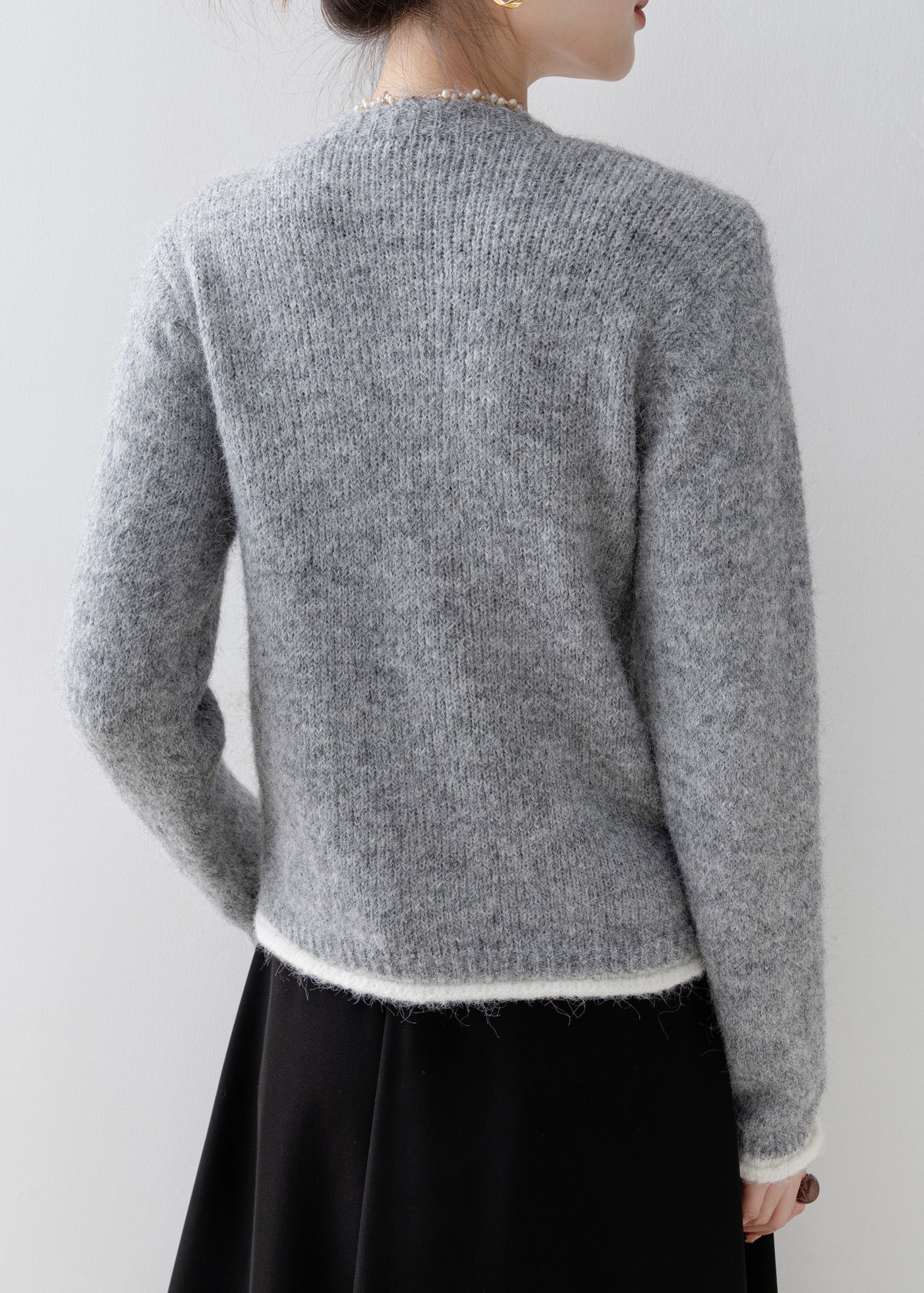 Boutique Grey Nail Bead Patchwork False Two Pieces Knit Sweaters Spring