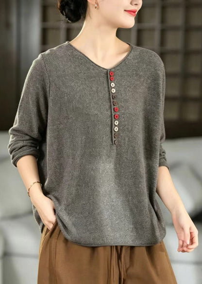 Boutique Grey Oversized Button Knitted Tops Winter