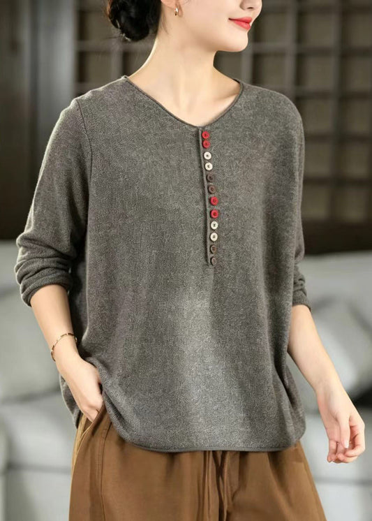 Boutique Grey Oversized Button Knitted Tops Winter