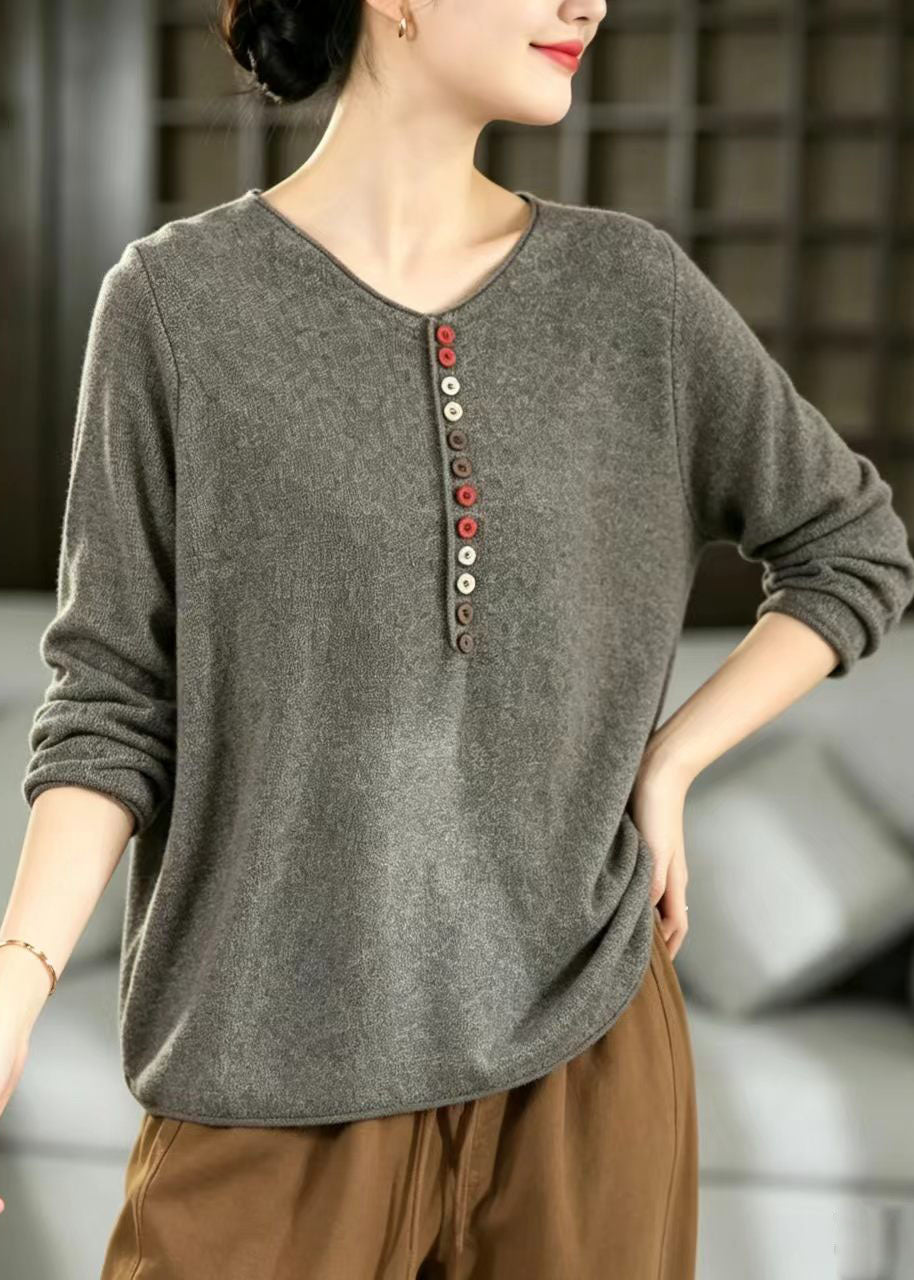 Boutique Grey Oversized Button Knitted Tops Winter