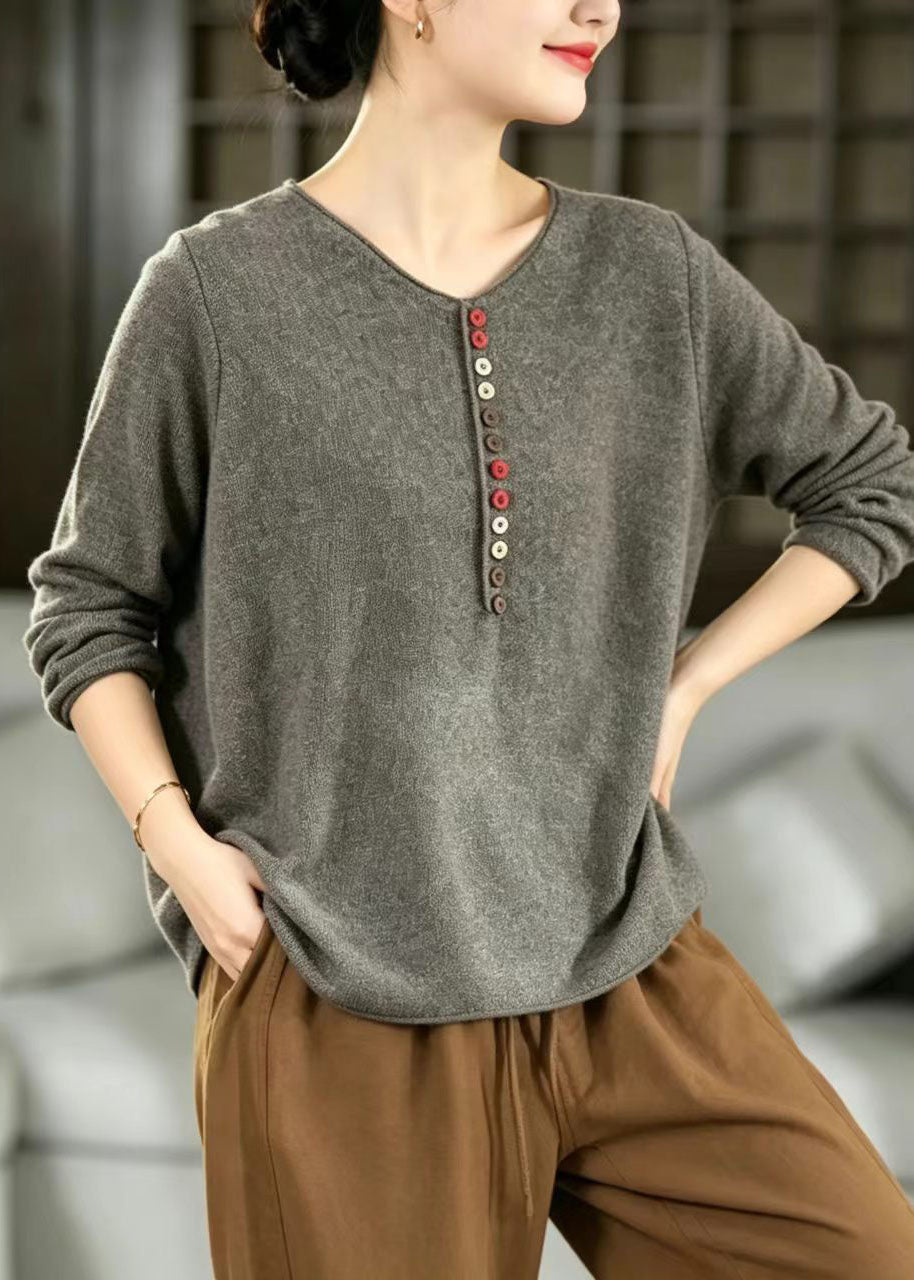 Boutique Grey Oversized Button Knitted Tops Winter