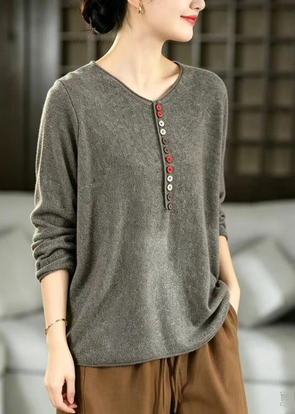 Boutique Grey Oversized Button Knitted Tops Winter