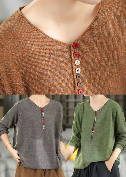 Boutique Grey Oversized Button Knitted Tops Winter