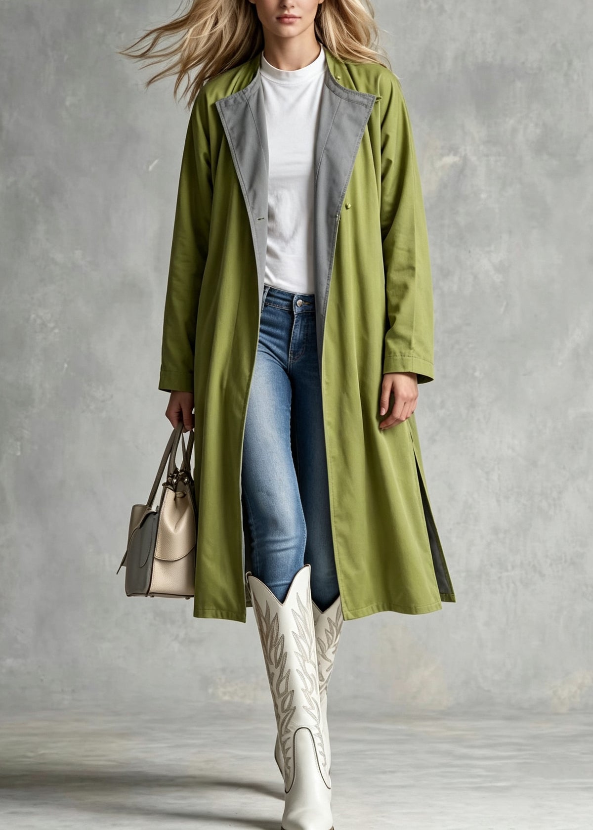 Boutique Grey Pockets Wear On Both Sides Cotton Trench Fall