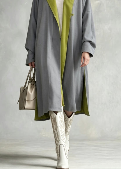 Boutique Grey Pockets Wear On Both Sides Cotton Trench Fall