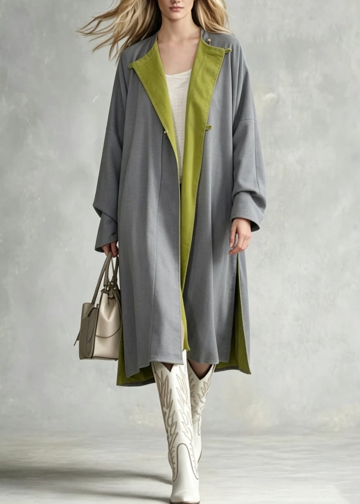Boutique Grey Pockets Wear On Both Sides Cotton Trench Fall