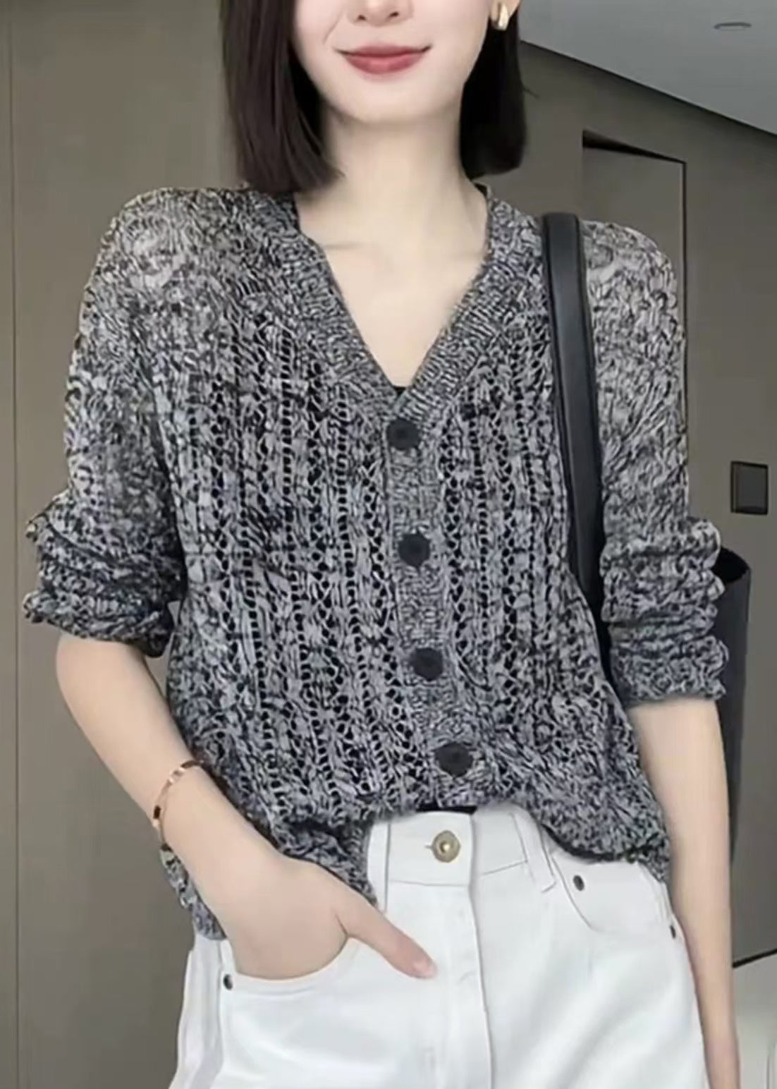 Boutique Grey V Neck Button Knit Cardigans Fall