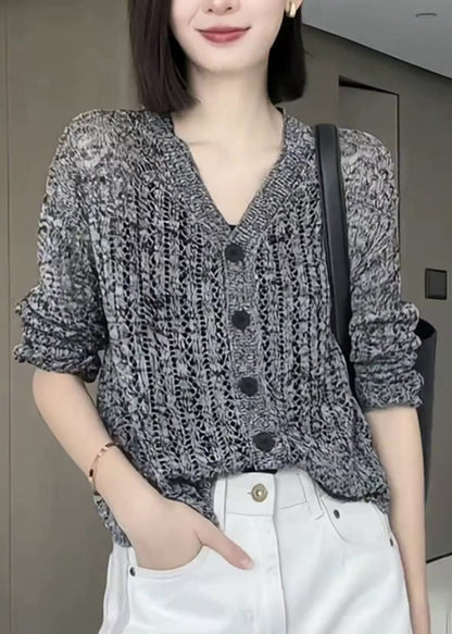 Boutique Grey V Neck Button Knit Cardigans Fall