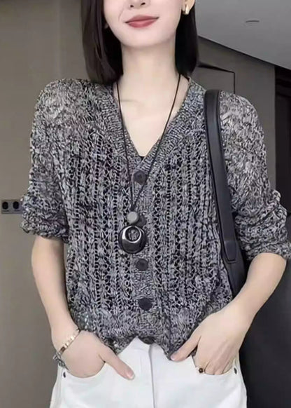 Boutique Grey V Neck Button Knit Cardigans Fall