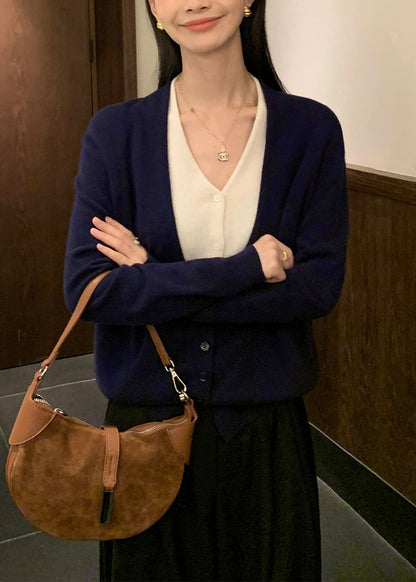 Boutique Grey V Neck Patchwork False Two Pieces Woolen Sweaters Spring