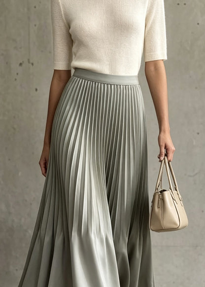 Boutique Grey Wrinkled Patchwork Elastic Waist Silk Skirts Fall