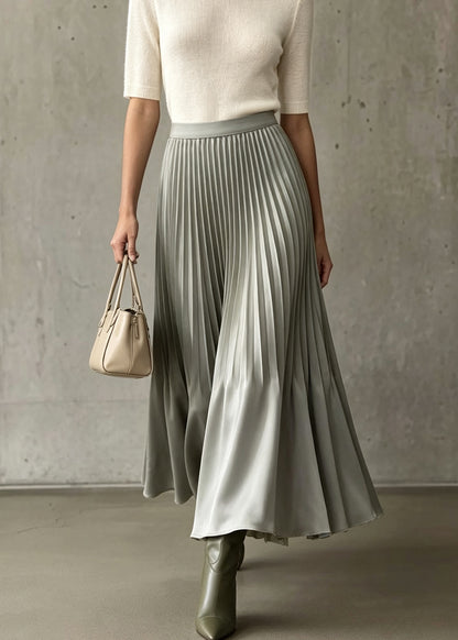 Boutique Grey Wrinkled Patchwork Elastic Waist Silk Skirts Fall