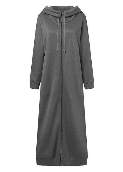 Boutique Grey Zippered Pockets Patchwork Hooded Fleece Coat Fall