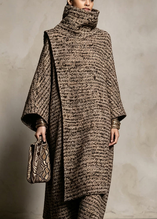 Boutique Hign Neck Cape And Coat Woolen Two Pieces Set Fall