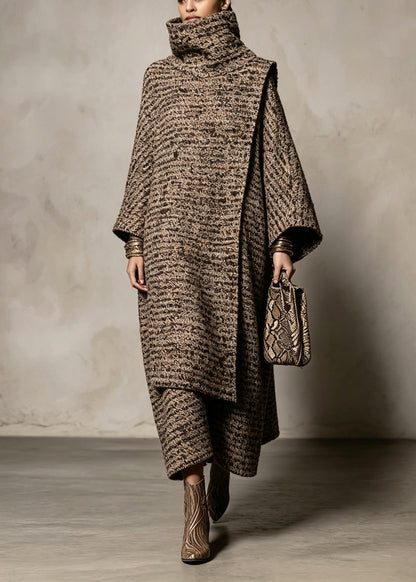 Boutique Hign Neck Cape And Coat Woolen Two Pieces Set Fall
