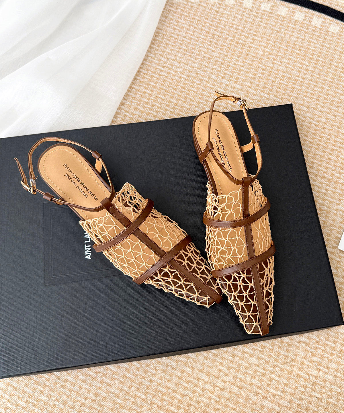 Boutique Hollow Out Splicing Chunky Sandals Brown Cowhide Leather