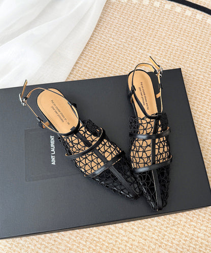 Boutique Hollow Out Splicing Chunky Sandals Brown Cowhide Leather
