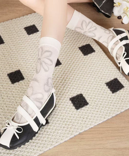 Boutique Jacquard Thin Breathable Cotton Mid Calf Socks