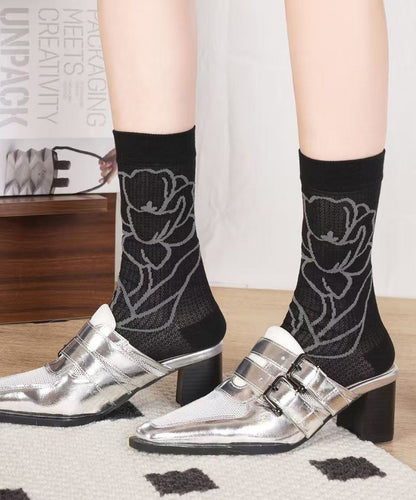 Boutique Jacquard Thin Breathable Cotton Mid Calf Socks
