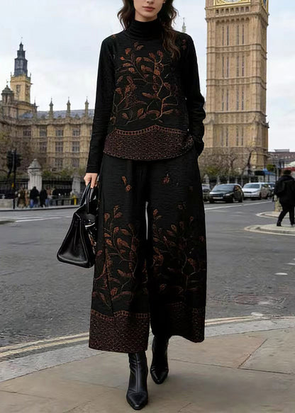 Boutique Jacquard Top And Pants Cotton Two Pieces Set Spring