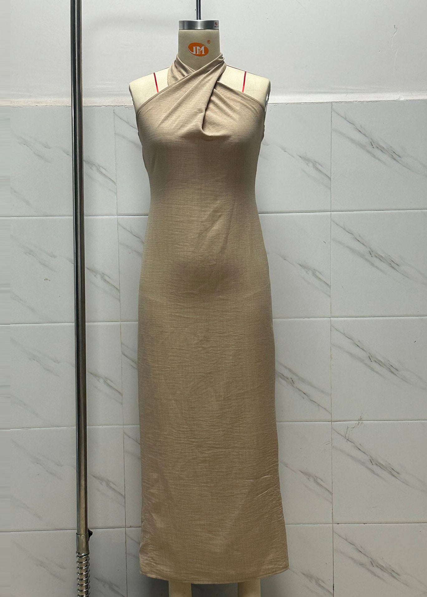 Boutique Khaki Halter Silm Fit Cotton Long Dresses Summer