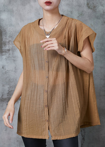 Boutique Khaki Oversized Button Down Cotton Top Summer