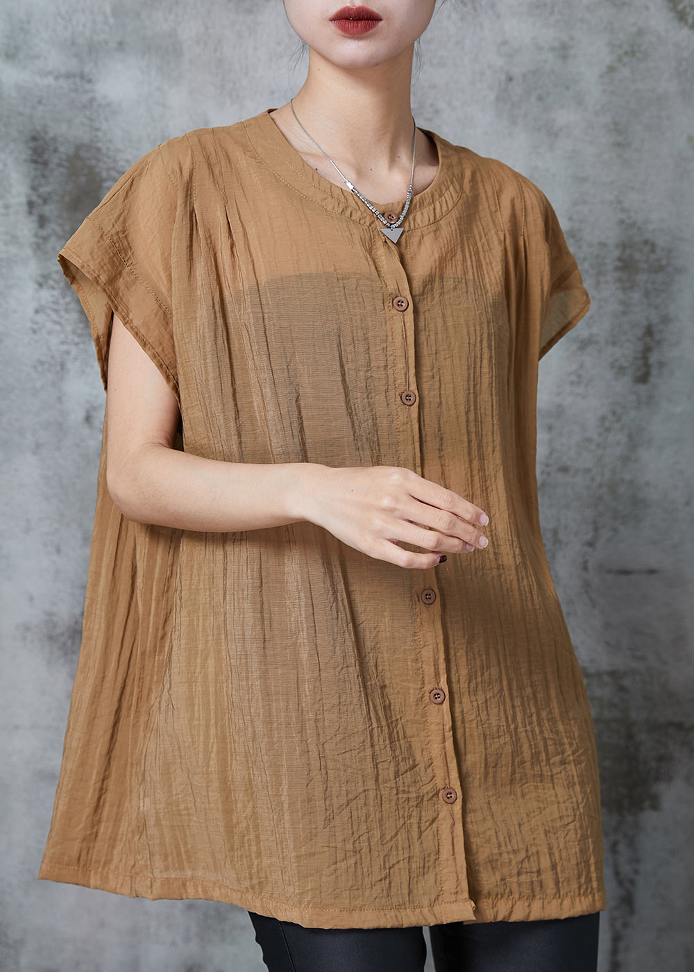 Boutique Khaki Oversized Button Down Cotton Top Summer