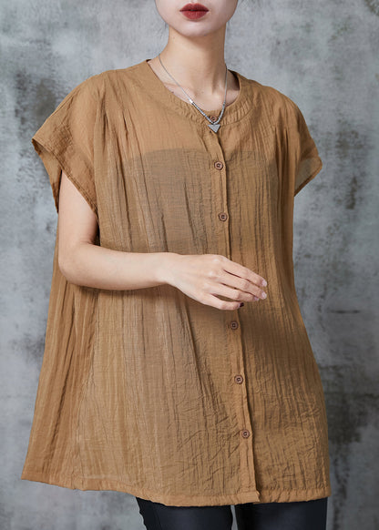 Boutique Khaki Oversized Button Down Cotton Top Summer
