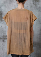 Boutique Khaki Oversized Button Down Cotton Top Summer