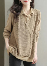 Load image into Gallery viewer, Boutique Khaki Oversized Patchwork Knit Fake Two Piece Tops Fall