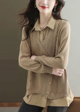 Load image into Gallery viewer, Boutique Khaki Oversized Patchwork Knit Fake Two Piece Tops Fall