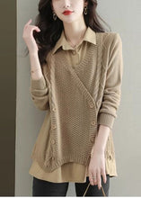 Load image into Gallery viewer, Boutique Khaki Oversized Patchwork Knit Fake Two Piece Tops Fall