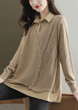 Load image into Gallery viewer, Boutique Khaki Oversized Patchwork Knit Fake Two Piece Tops Fall