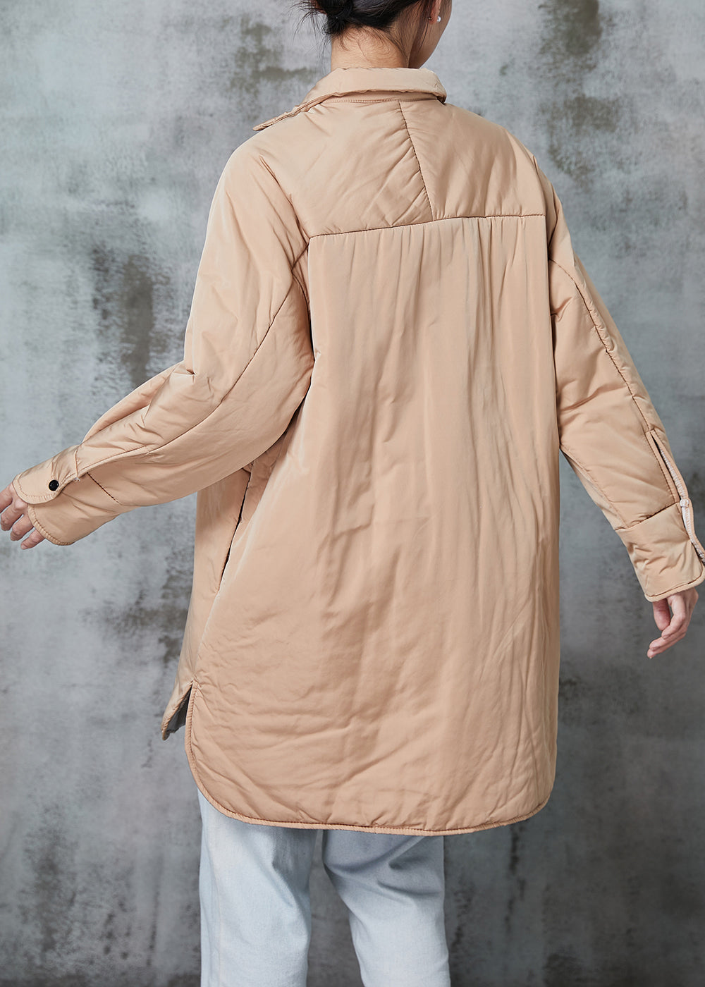 Boutique Khaki Oversized Pockets Fine Cotton Filled Puffers Jackets Winter