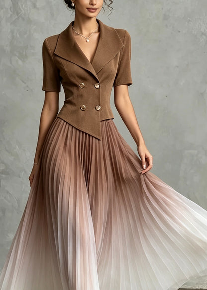 Boutique Khaki Peter Pan Collar Tulle Patchwork Knit Long Dresses Summer